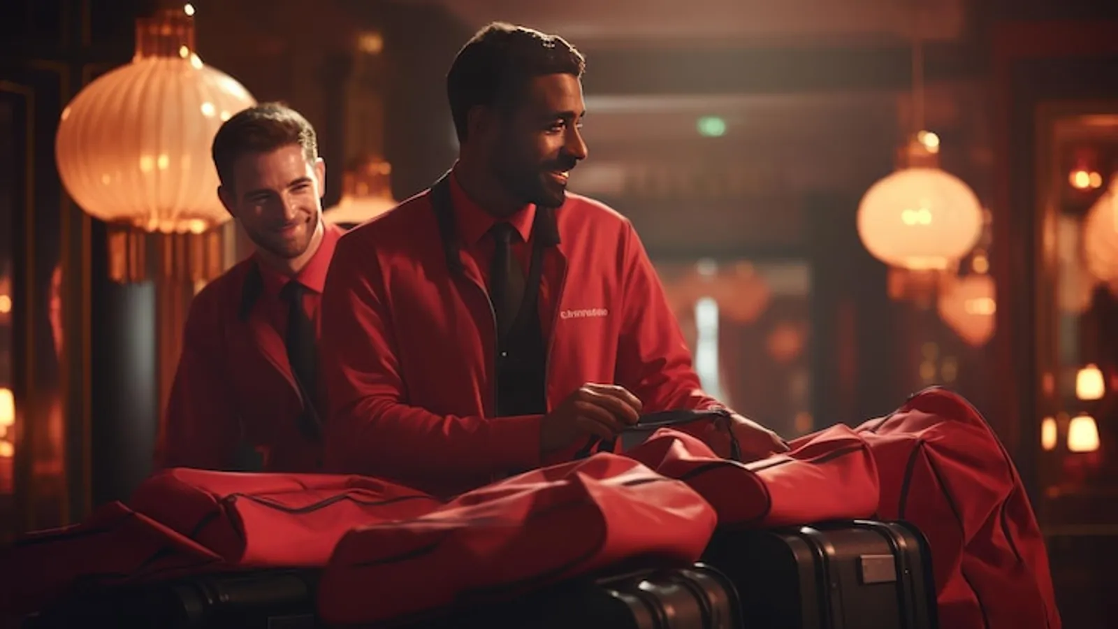 Roter Teppich mit Absperrung und Blitzlichtern bei Nacht